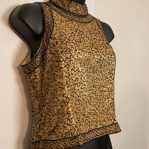 Papell Boutique Gold Beaded Tank Top